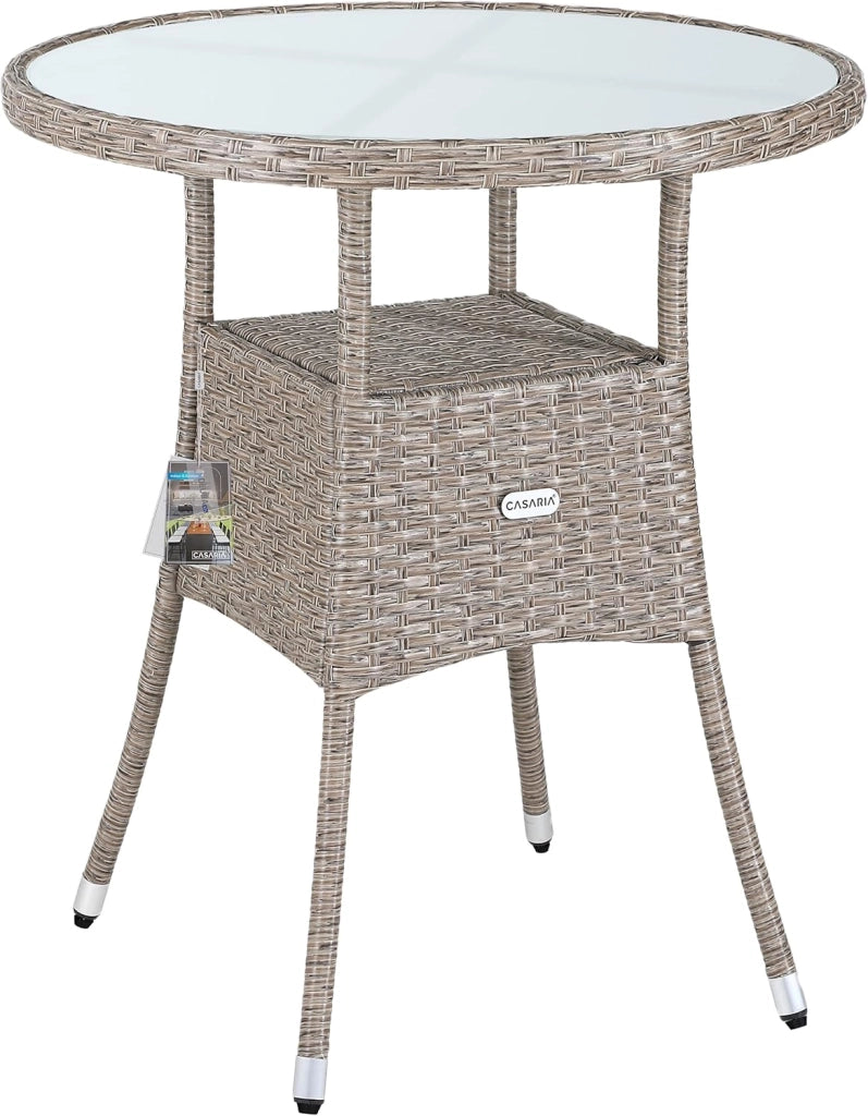 ® Tavolo Rotondo da Giardino Polyrattan Ø 60 Piano in Vetro 5mm Altezza Regolabile Tavolino Terrazza Balcone