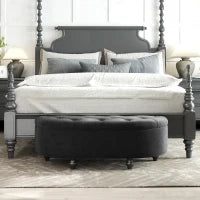 Pouf con Spazio di Archiviazione Imbottito, Chiusura Ammortizzata, Tessuto Effetto Velluto, 120 x 46 x 42 cm, Grigio Scuro