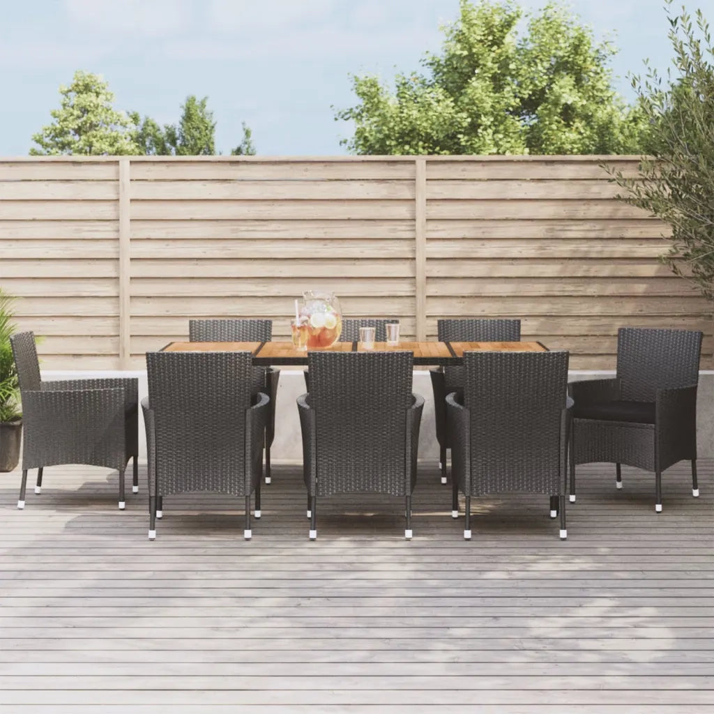 Set da Pranzo da Giardino 9 pz con Cuscini Nero in Polyrattan 3187401
