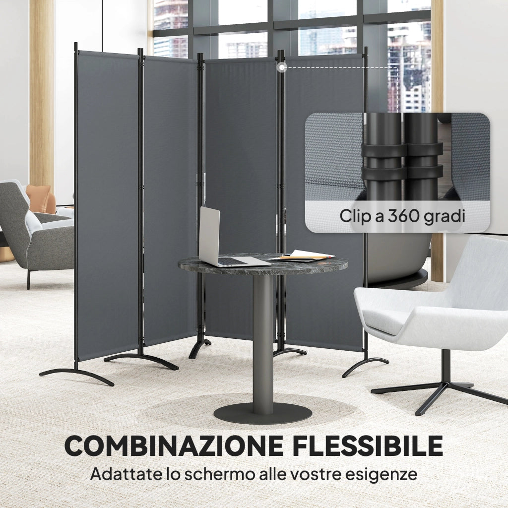 Paravento da Esterno e Interno a 4 Pannelli Pieghevole, 221x50x172cm, Grigio Scuro