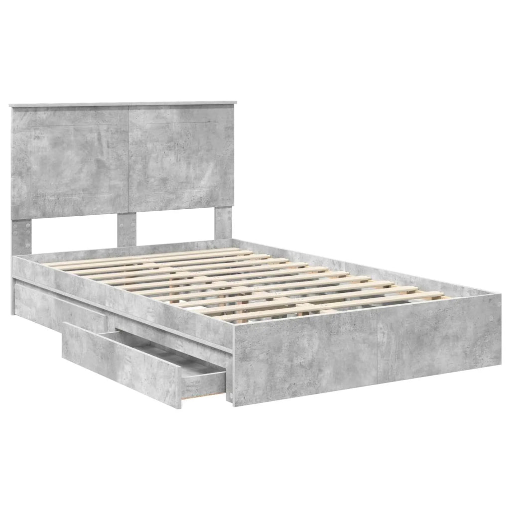 Letto con Contenitore con testiera Grigio cemento 135 x 190 cm