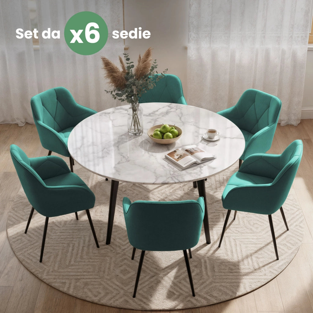 Set di 6 Sedie in velluto trapuntato DIAMANTE Verde Bottiglia gambe nere