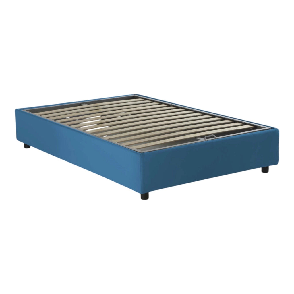 Letto matrimoniale Apel, Letto contenitore con rivestimento in tessuto, Made in Italy, Apertura frontale, con materasso cm 160x190 incluso, Blu