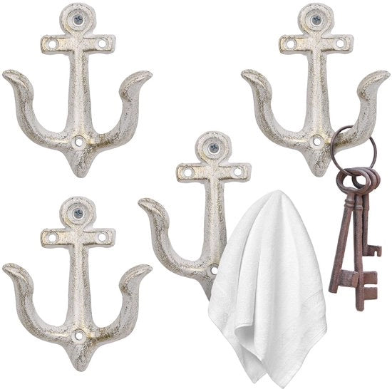 Decorativo Gancio da Asciugamano in Acciaio Antico a Parete con Design Nautico in 4 pezzi (Beige)