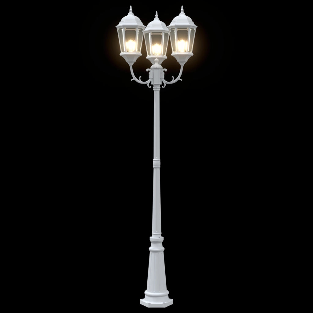 Lampione da Giardino  3 lampade E27 Bianco 220 cm Alluminio