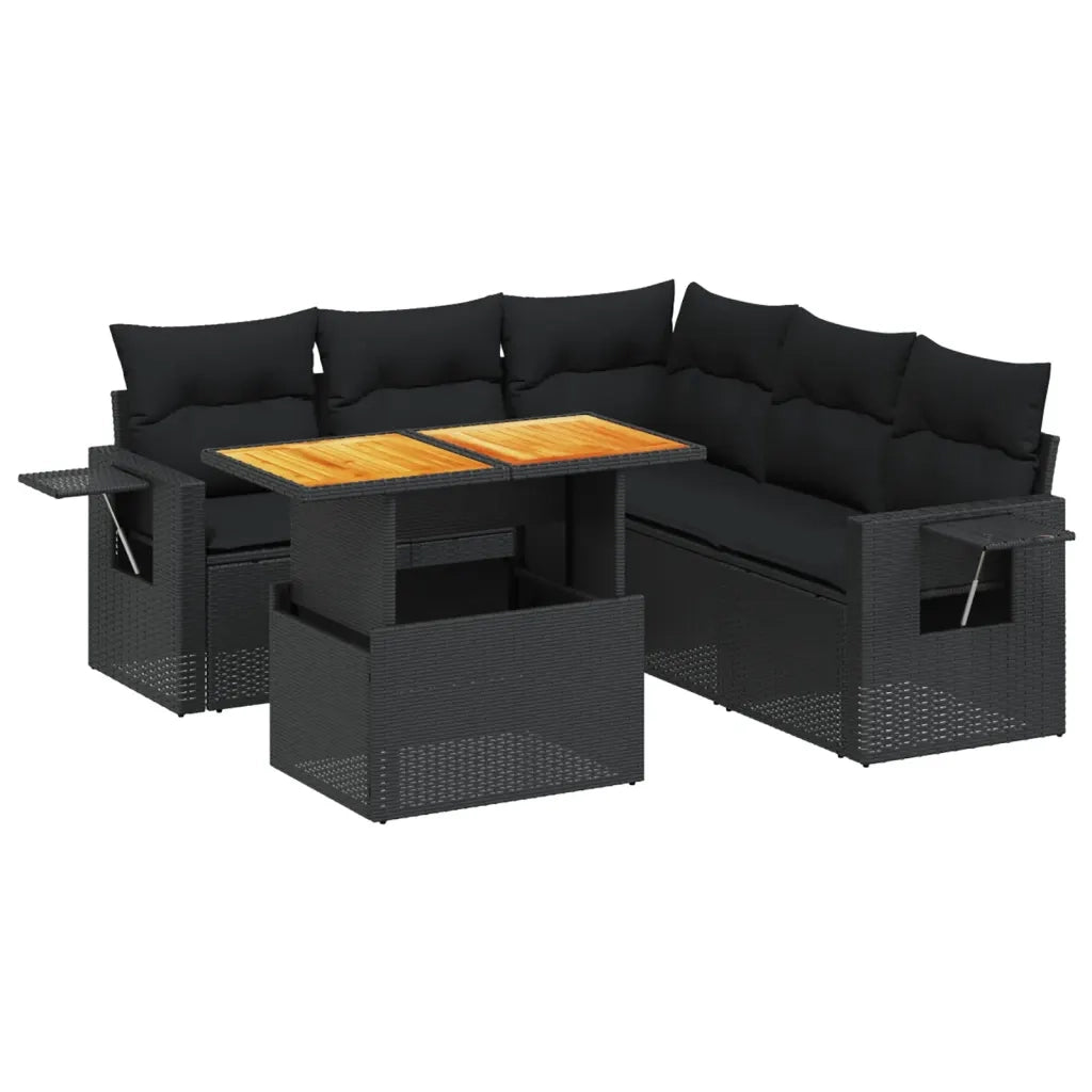 Set Divano da Giardino 6 pz con Cuscini Nero in Polyrattan 3271748