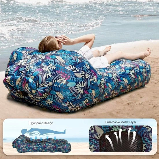 Sedia da giardino trasportabile con tappeto a rete, sedile da campeggio impermeabile per piscina e viaggi in spiaggia - Blu tropicale