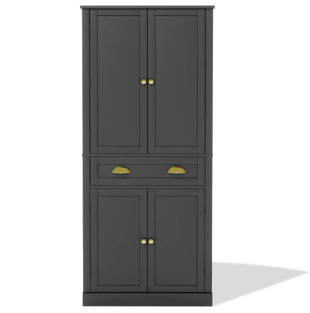 Credenza 80x40x182 cm con 4 ante; 1 cassetto e ripiani regolabili in MDF nero