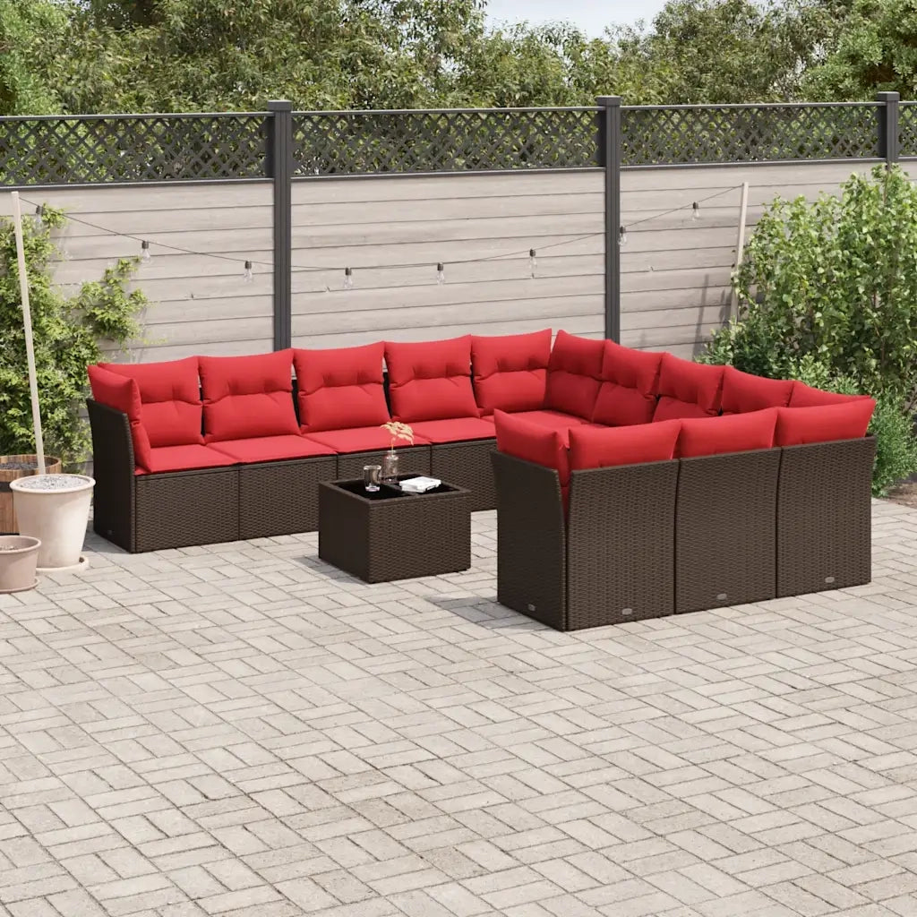 Set Divani da Giardino 12 pz con Cuscini Marrone in Polyrattan 3218424
