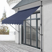 Tenda da Sole a Muro con Pali di Supporto Telescopici Parasole 400 x 120 cm (LxP) Blu Scuro pro.tec