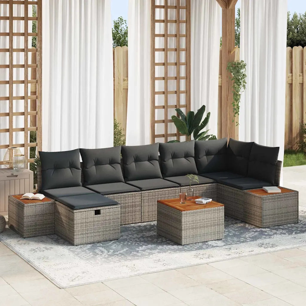 Set Divano da Giardino con cuscino 8 pcs Grigio Poly Rattan