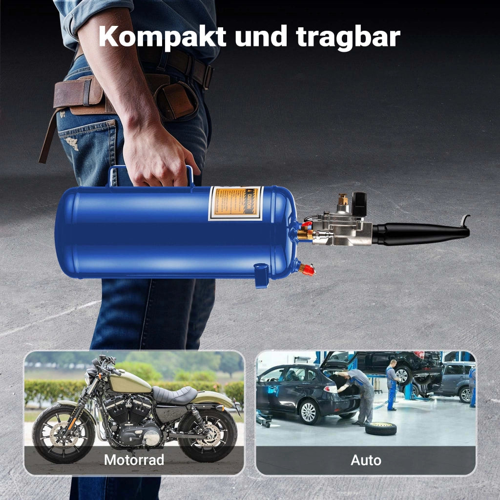 Booster gonfiaggio pneumatici ad aria compressa, gonfiatore rapido gomme portatile, 7 l, per pneumatici da 6-8 bar, pompa d'urto, compressore per auto e moto