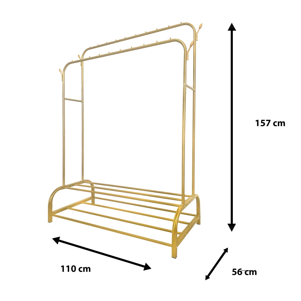 Appendiabiti Donkey Premium Maxi a 2 Stand Nyana Home 157x110x56cm, 2 ripiani sospesi, 4 ganci laterali, 2 ripiani inferiori Oro.