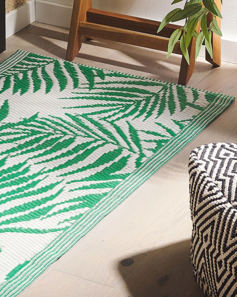 Tappeto da esterno verde sintetico 60 x 105 cm foglia di palma motivo floreale moderno balcone patio terrazza