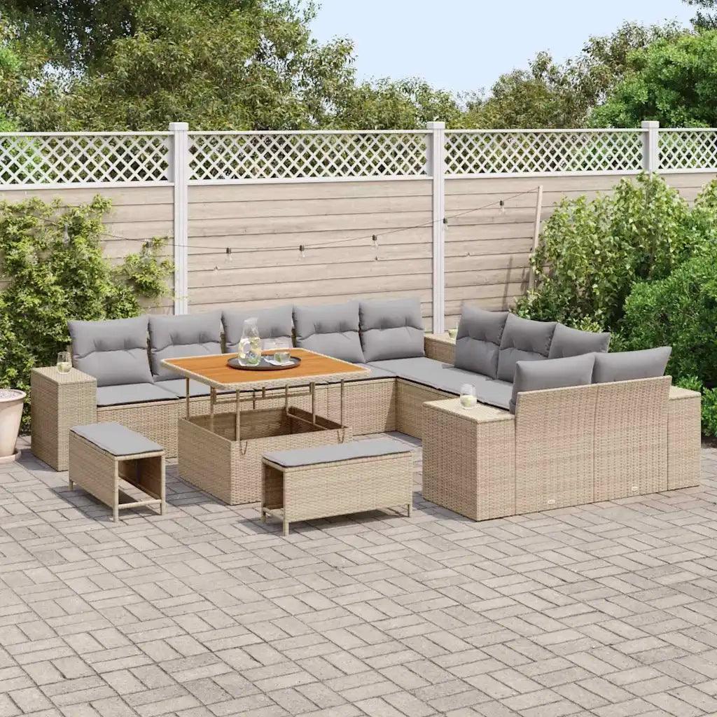 Set Divano da Giardino con cuscino 13 pcs Beige polyrattan