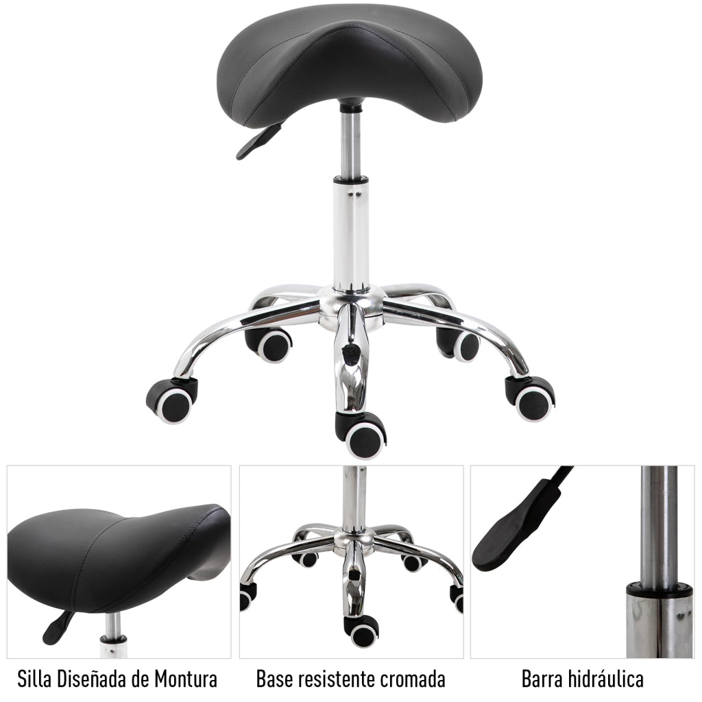 Sgabello con Ruote e Altezza Regolabile per Estetista ¨C Zephmum ¨C Nero 52x53x49-61 cm