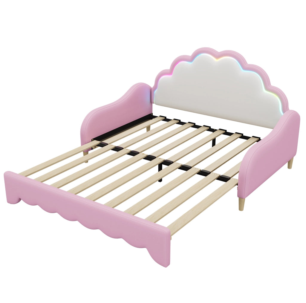 Letto divano convertibile 140x200 cm con testiera a LED, colore rosa