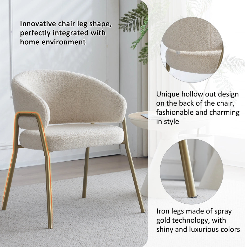 Sedia da pranzo moderna in velluto bianco con gambe dorate, set da 6