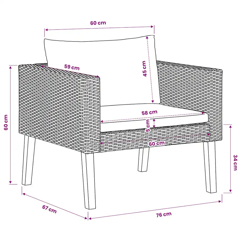 Divano da Giardino Singolo con Cuscini-Sofa da Giardino-Divano da esterno in Polyrattan Nero
