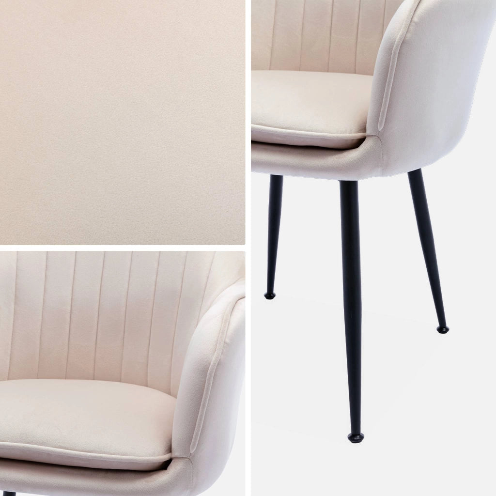 Set di 4 poltrone in velluto con gambe in metallo, bianco sporco
