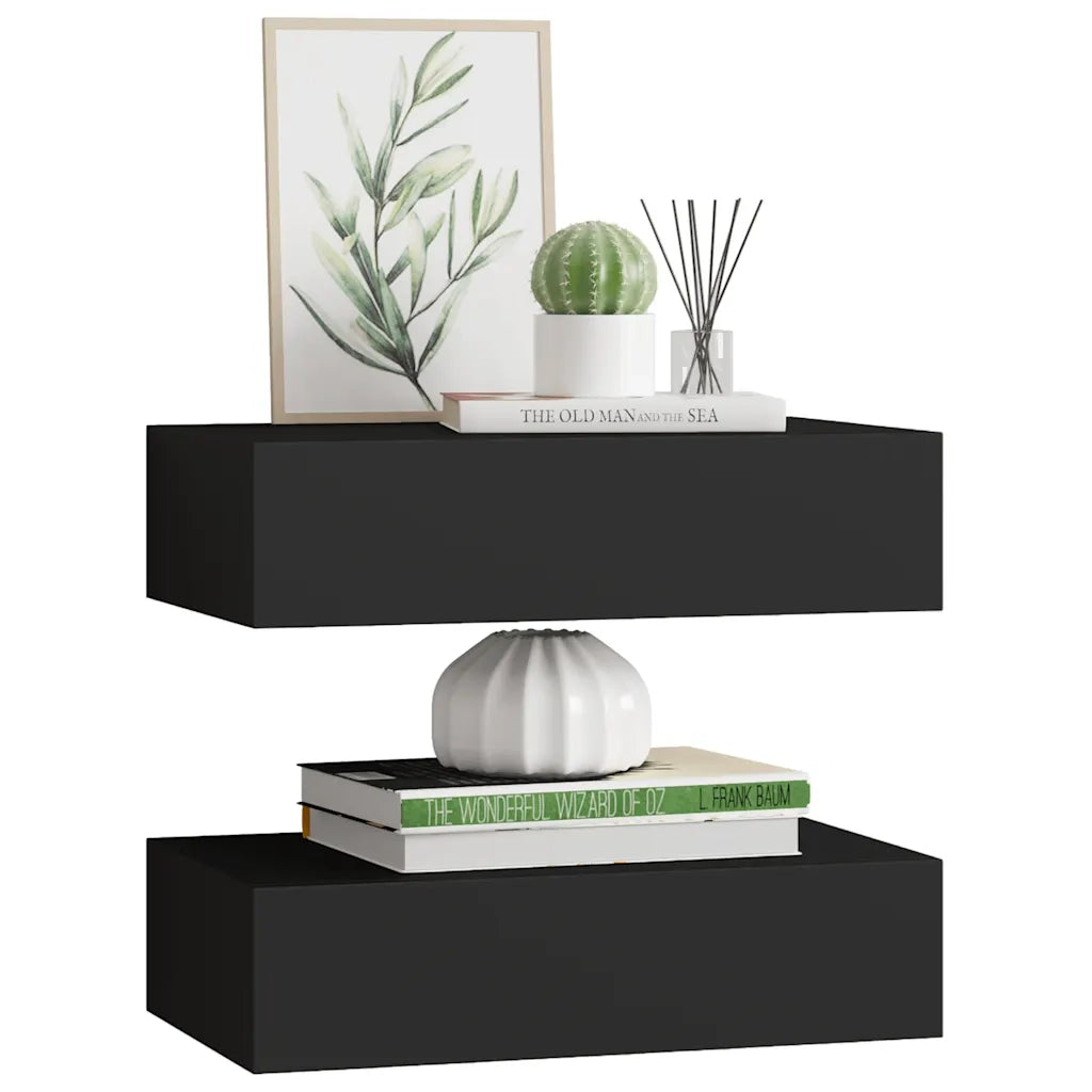 Scaffali con Cassetti da Parete 2pz Nero 40x23,5x10 cm in MDF cod mxl 33739