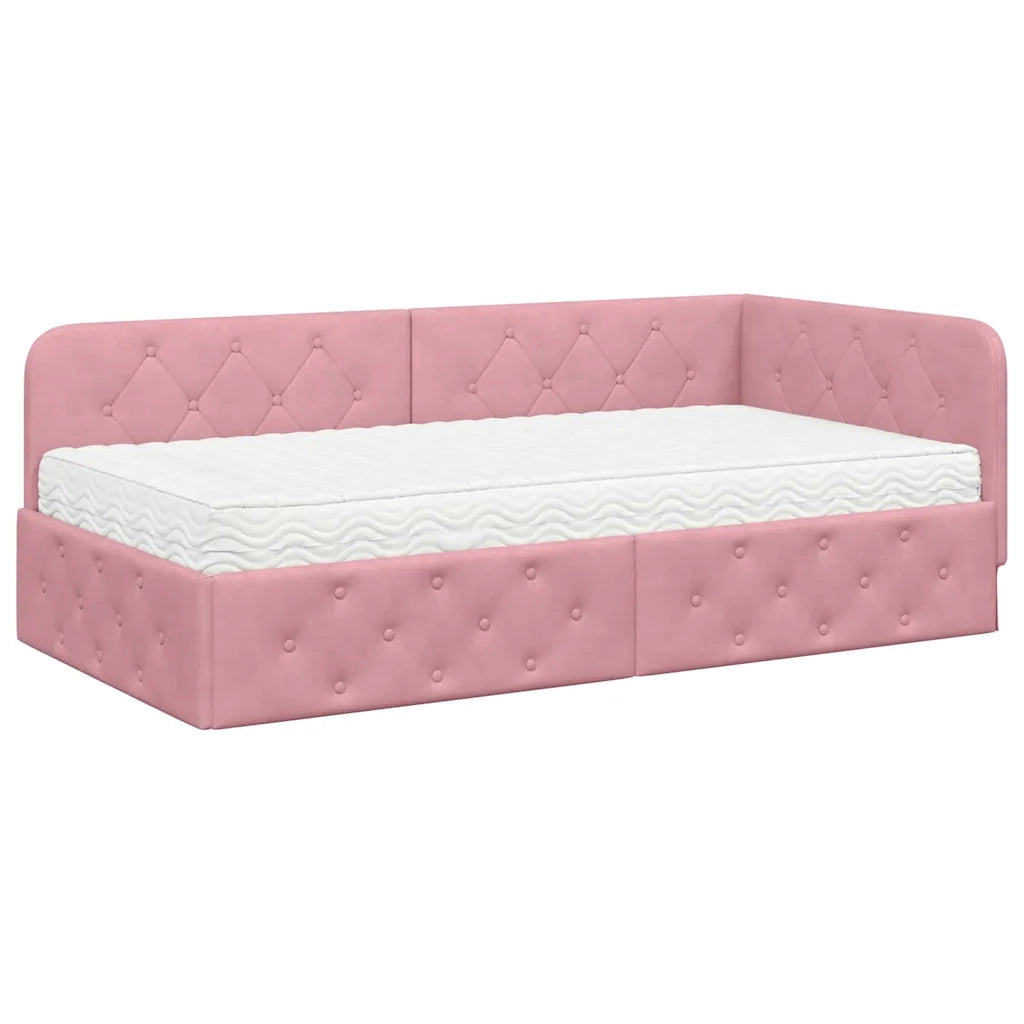Cornice del letto ad angolo Rosa 100 x 200 cm Velluto 3394095