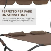 Lettino Matrimoniale 2 Posti Parasole Regolabile da Esterno e Giardino 200x175 x134cm Marrone