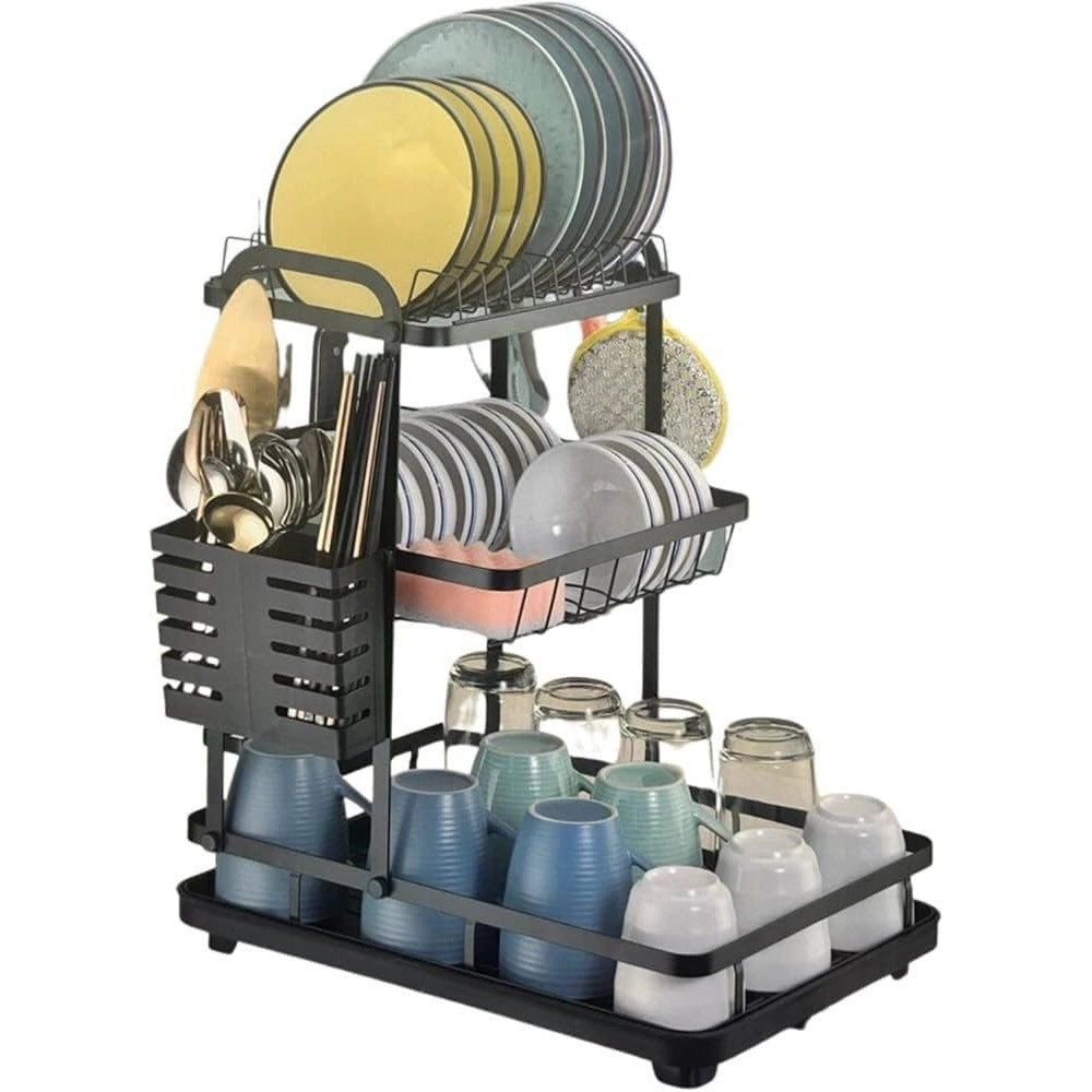 Trade Shop - Scolapiatti A 3 Livelli Organizer Da Cucina Supporti Per Piano Lavoro Sistema Di Drenaggio -