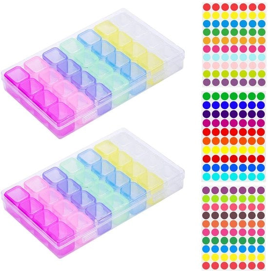 Scatola di archiviazione multifunzionale - 2 pezzi - 28 raccordi - Etichette adesive colorate - Materiale plastico - Dimensioni 10,3 x 17,3 x 2,6 cm - Scatola di archiviazione