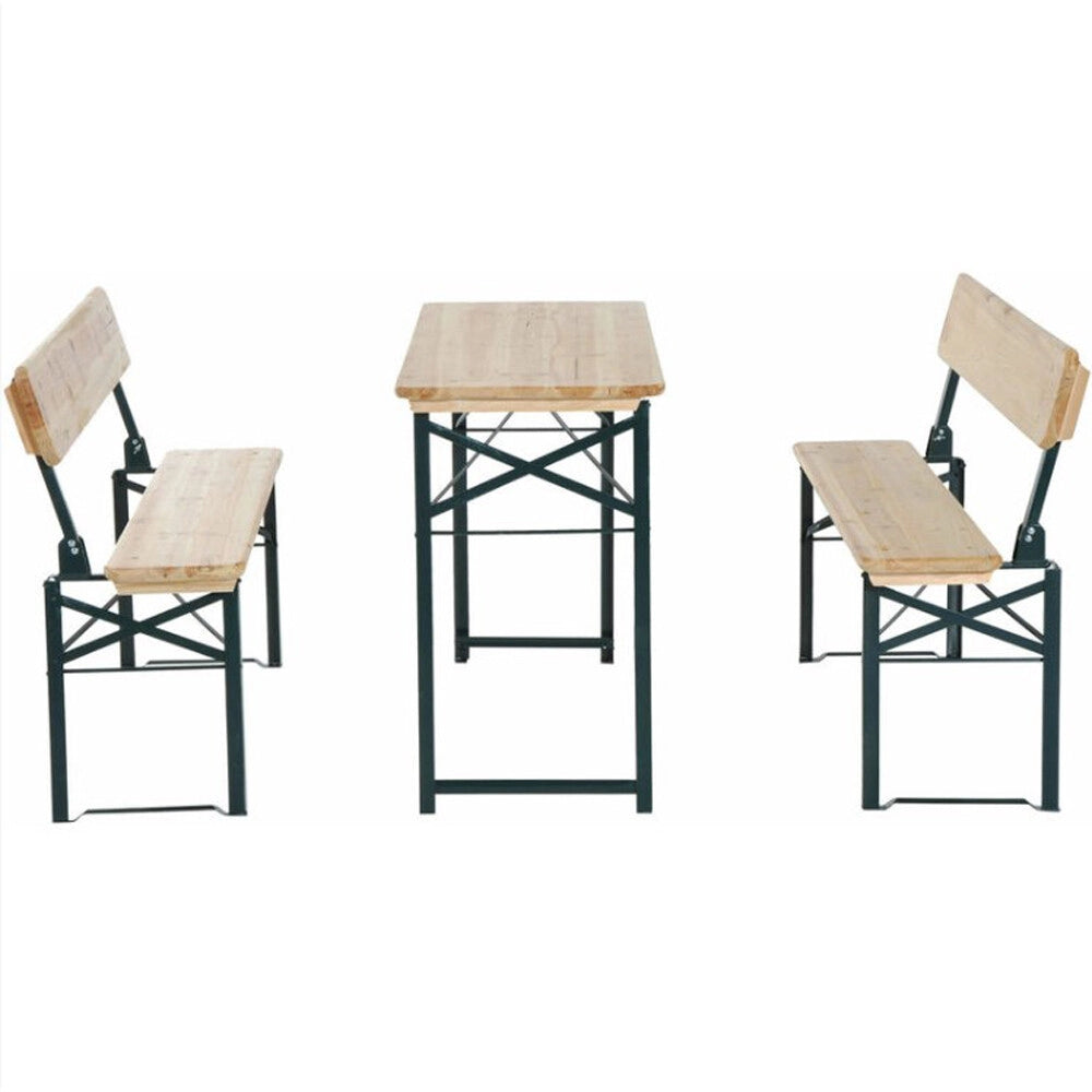 Set Birreria con Tavolo e Panche con Schienale Pieghevoli Richiudibili in Legno