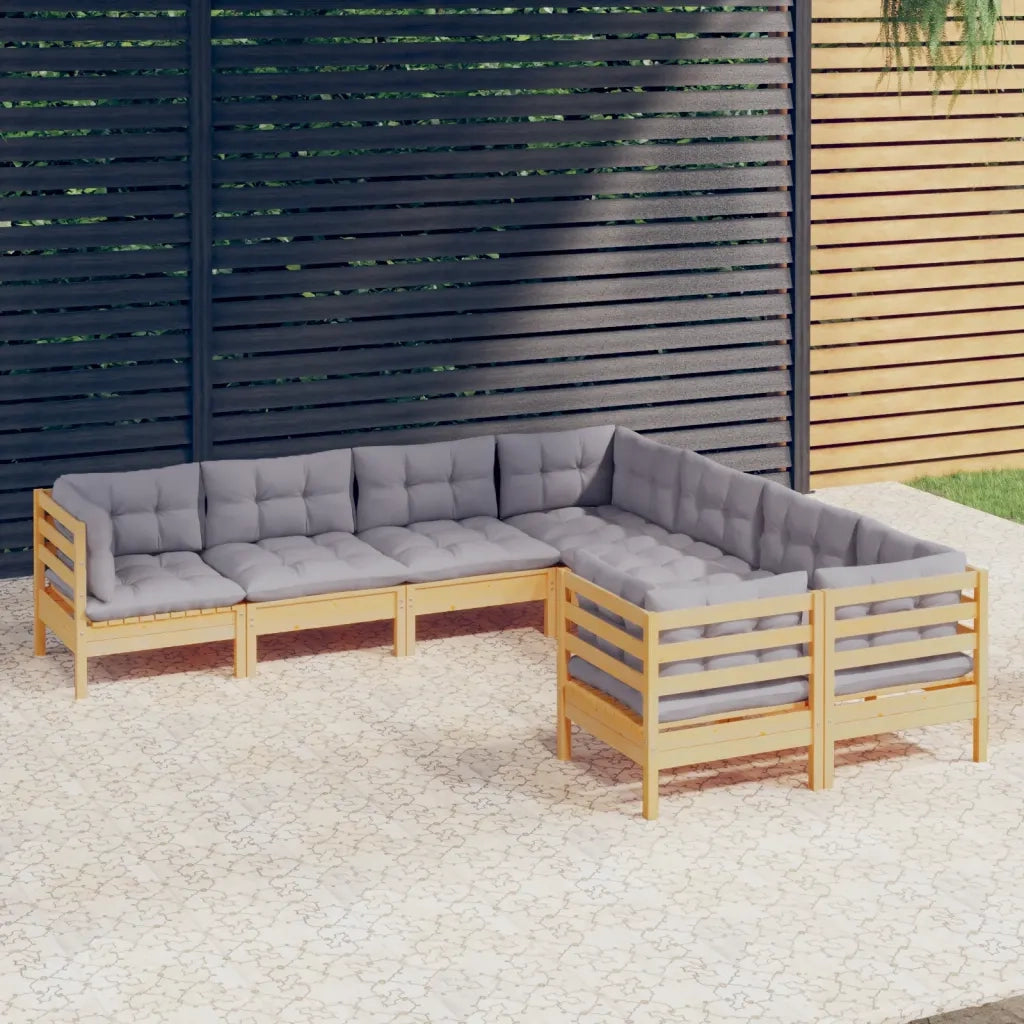 Set Divani da Giardino 8 pz con Cuscini Grigi Massello di Pino 3096970