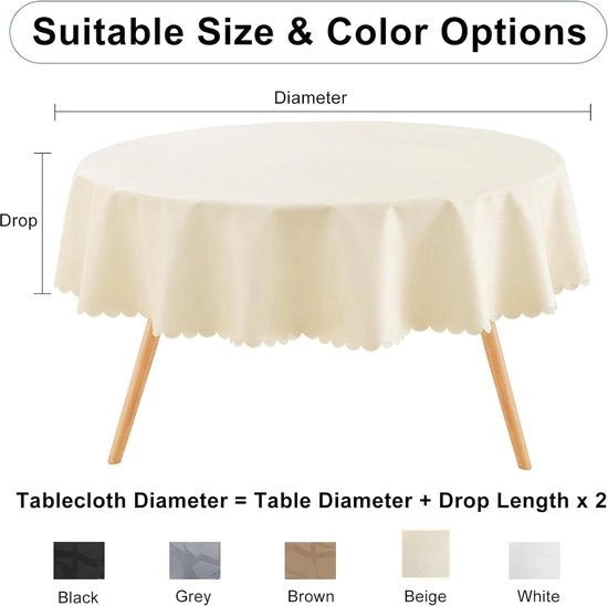Asciugamano per tavolo con effetto loto - 140 cm rotondo - beige - impermeabile e facile da pulire