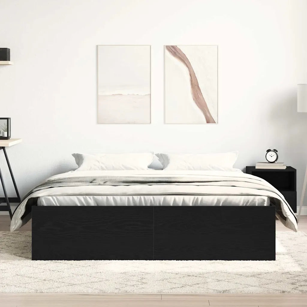 Letto matrimoniale | Letto per adulti | Giroletto senza Materasso Rovere Nero 160x200 cm Truciolato