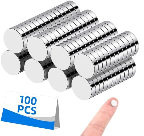 100 Magnetici Neodymium, magneti forti da 8 mm per bache da ferro, lavagne, frigoriferi con scatola di contenimento