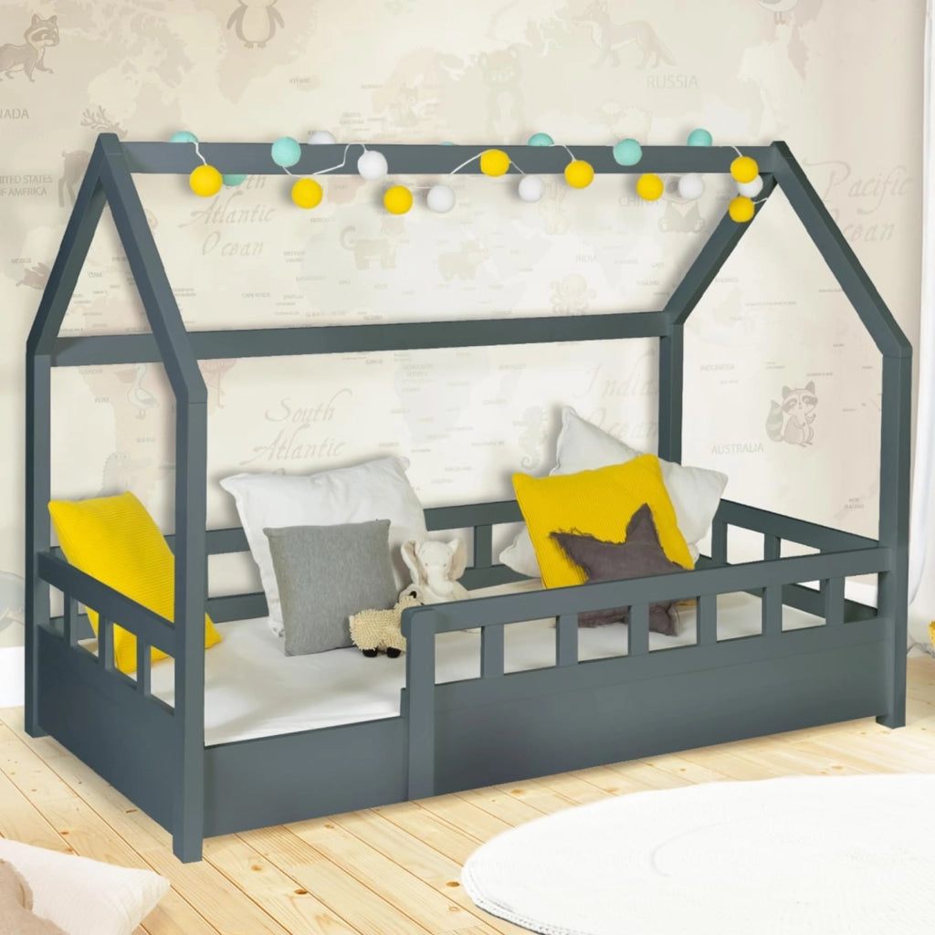 Letto a capanna per bambini 80 x 160 CM NEREE grigio con struttura letta e sponde