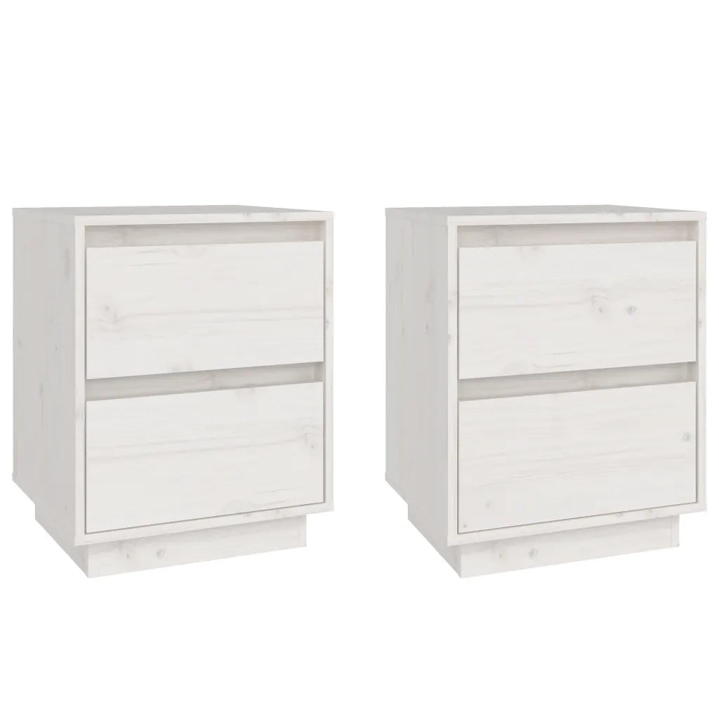 Comodini 2 pz-Set di 2 Tavolino da notte Bianchi 40x35x50 cm in Legno Massello di Pino