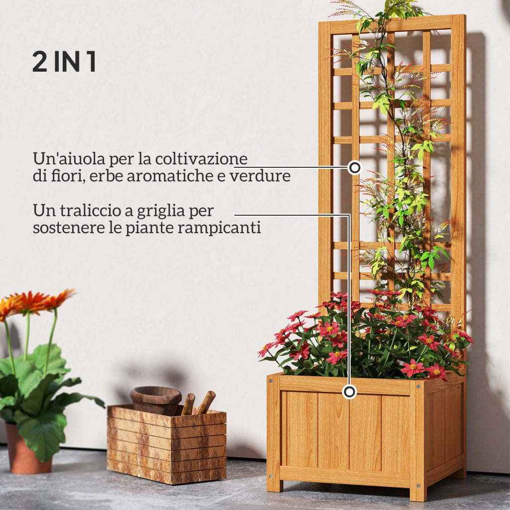 Fioriera con Traliccio per Rampicanti ¨C zephmum ¨C Legno Marrone 40x40x120 cm