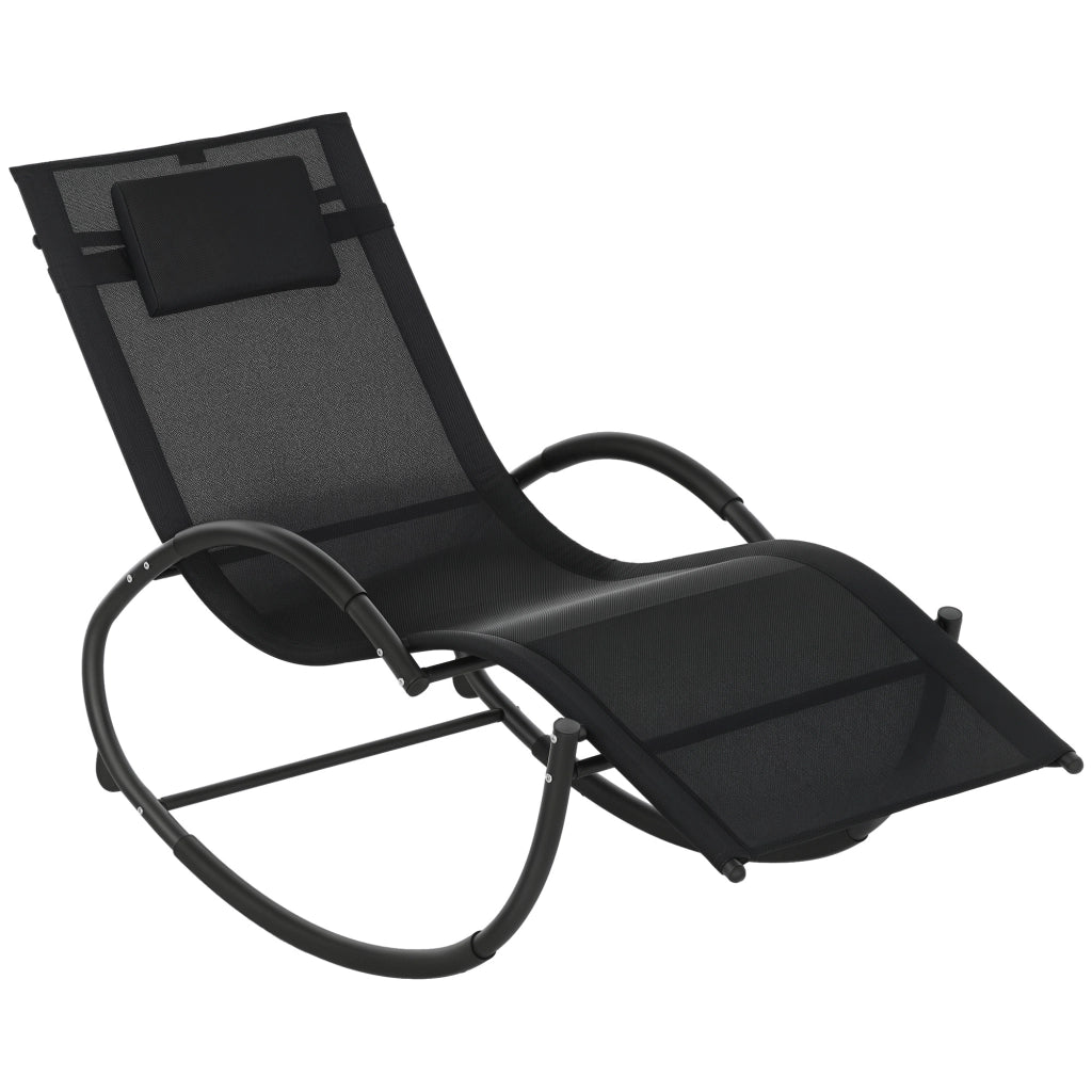 Sdraio a dondolo da giardino con poggiatesta lettino relax per interno ed esterno nero design moderno