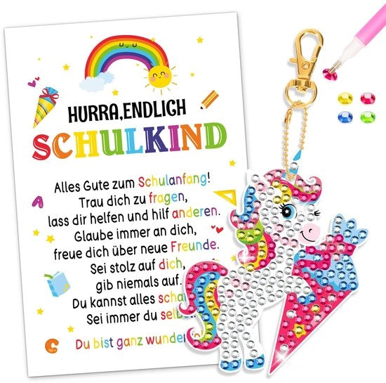 Sostegno per chiavi Fortunatore - Unicorno - Regalo per la prima giornata di scuola - Ragazze - Carta di iscrizione - Pennello per riempire