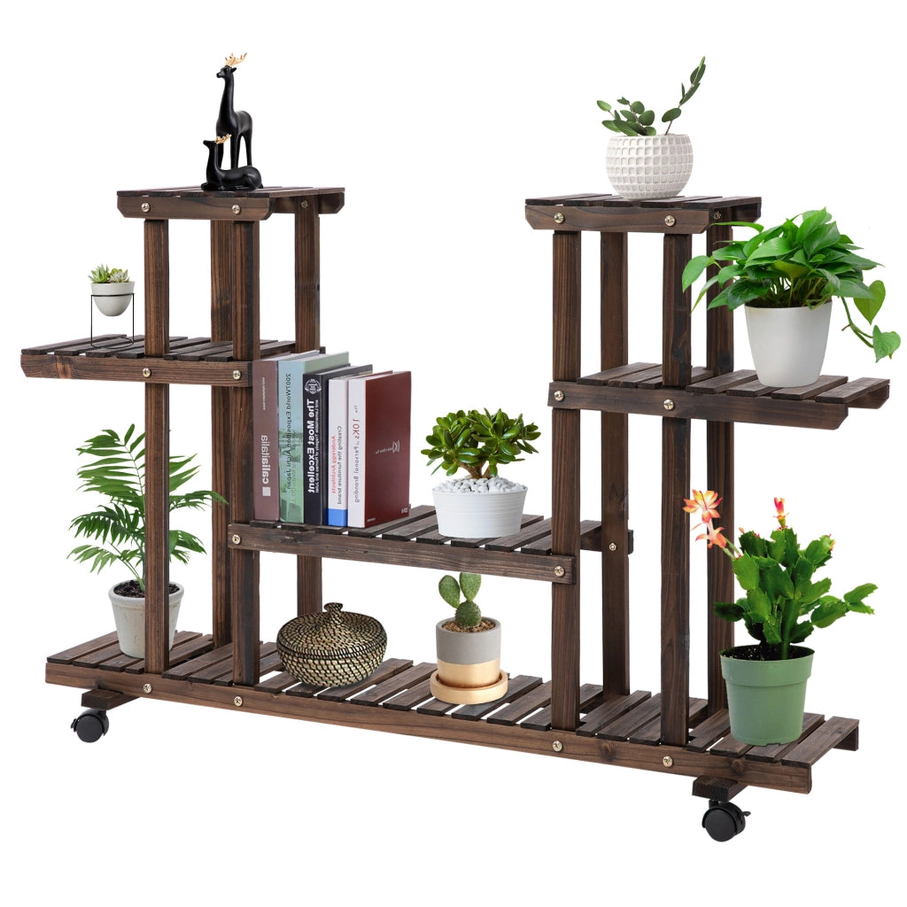 Fioriera a 4 Livelli con Ruote ¨C zephmum ¨C Legno 123.5x33x80 cm
