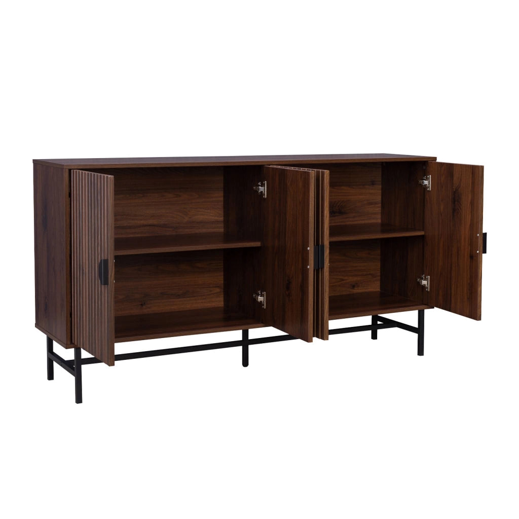 Credenza a 4 ante scanalata effetto legno, 157.5cm, marrone scuro