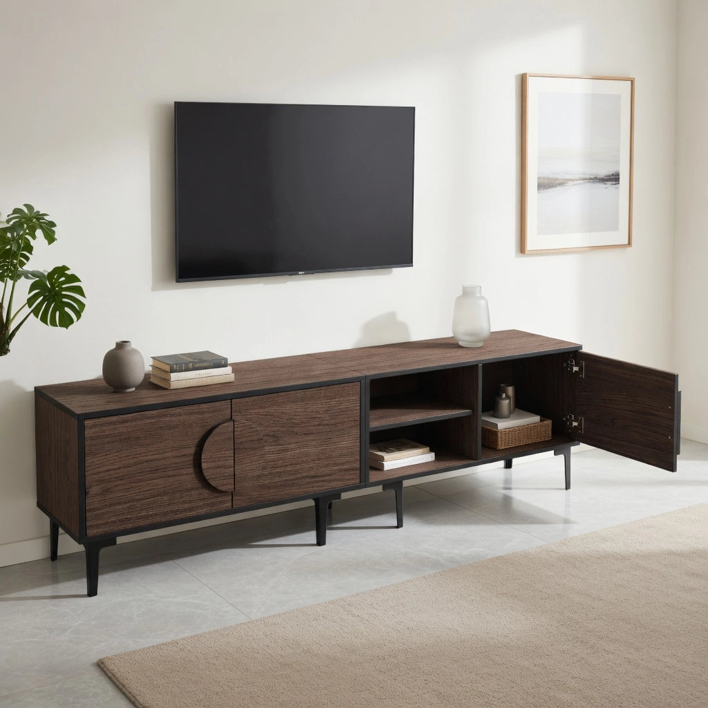 Lowboard TV 180 cm colore noce scuro in truciolare
