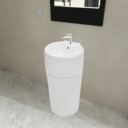 Lavandino in Ceramica-Lavabo-Lavello Bianca Rotondo Foro Rubinetto/ Trabocco