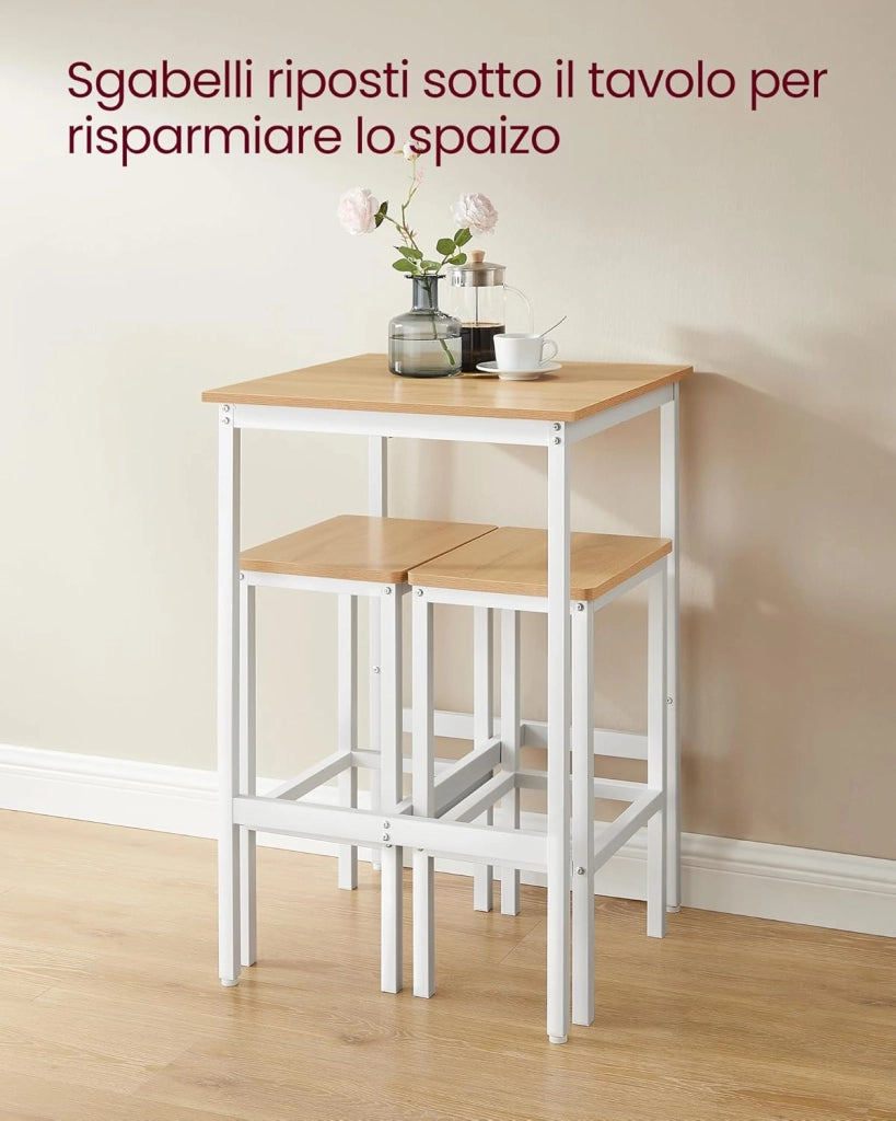 VASAGLE Tavolo da Bar con Sgabelli, Tavolo Cucina 60 x 60 x 90 cm, Sgabello di 30 x 40 x 65 cm, Sala da Pranzo, Rovere Dorato e Bianco Nuvola LBT017W09