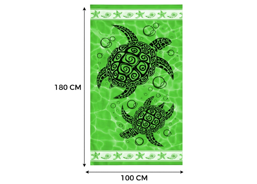 Telo Mare Grande 100x180 Spugna Spiaggia Piscina Maui Turtle D28 - Telo Mare - Verde Acido