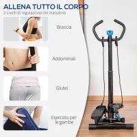 Stepper con Monitor LCD, Manubrio Regolabile ed Elastici, 55x53x118-128cm, Nero e Blu