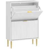 Scarpiera Slim per 12 Paia di Scarpe con 2 Cassetti a Ribalta e Ripiani Regolabili, 60x24x91.5 cm, Bianco