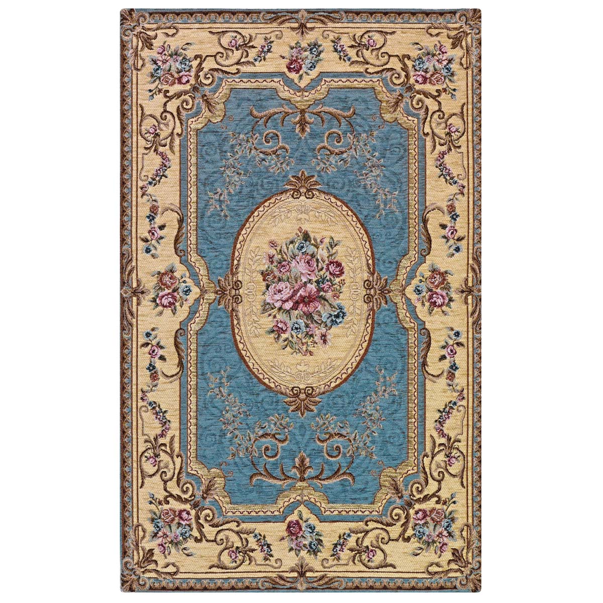 Tappeto AUBUSSON AZZURRO in ciniglia multiuso lavabile antiscivolo cm.115x175