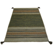 Tappeto ANTIQUE-KILIM verde tessuto a mano in cotone e ciniglia cm.60x280