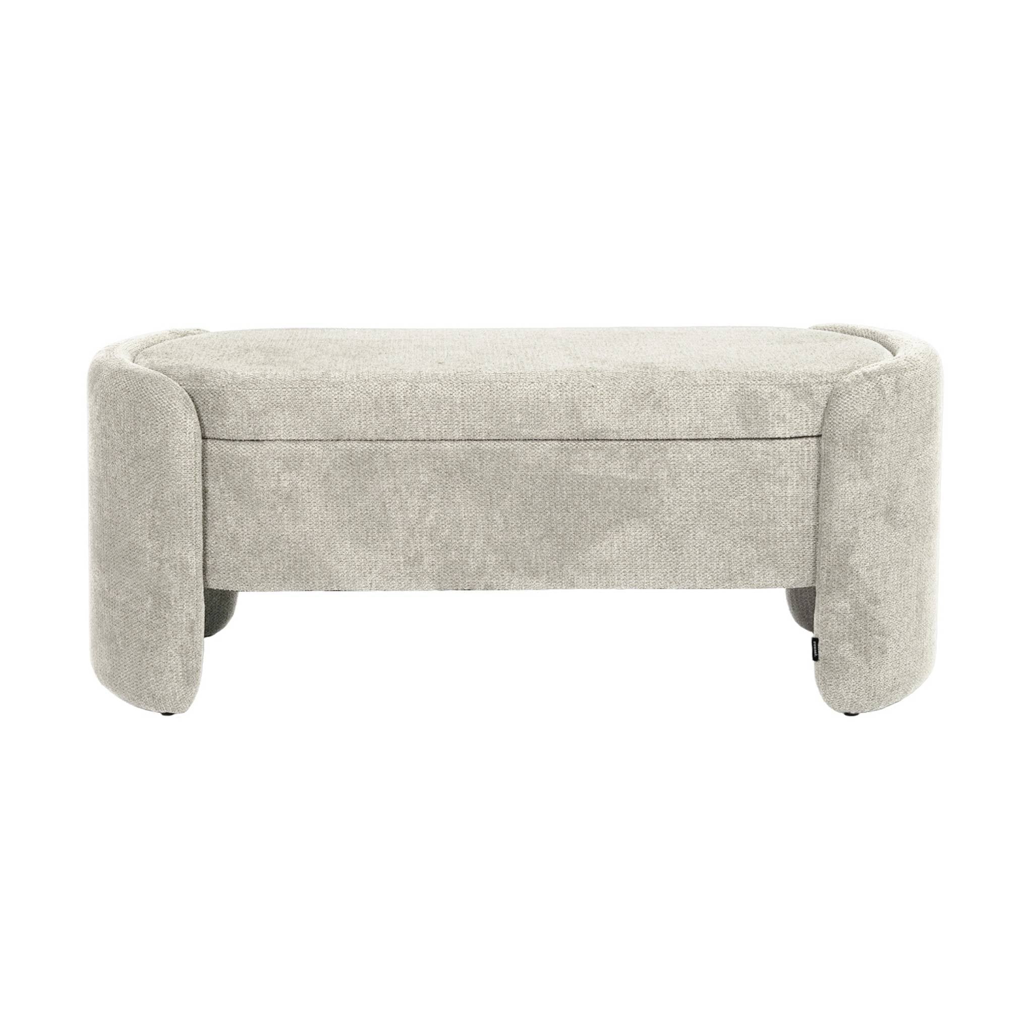 Panca contenitore, fondo letto contemporaneo in tessuto, grigio chiaro